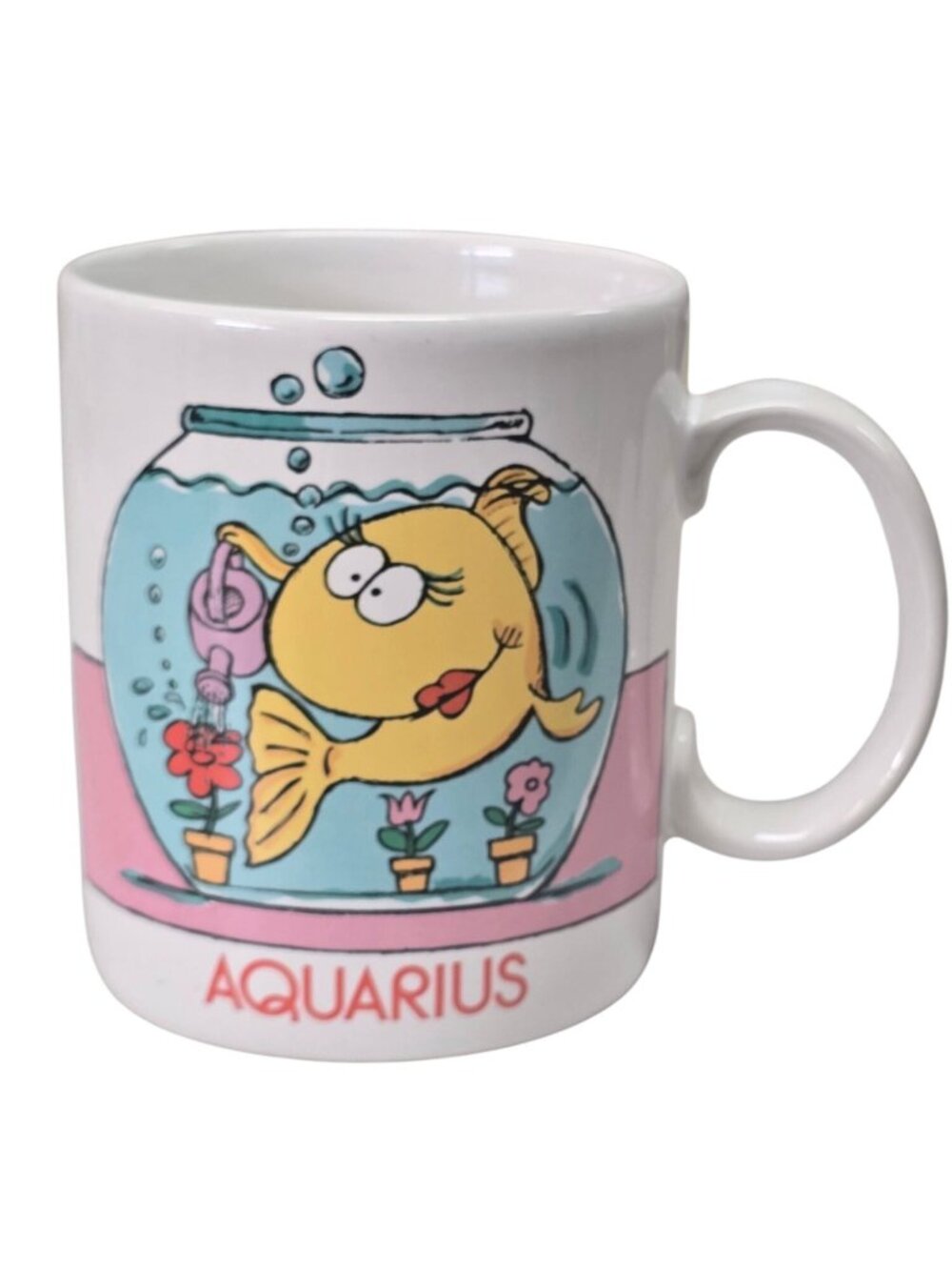 Aquarius Zodiac Mug Cartoon Goldfish Fun Text White Ceramic Coffee Cup
